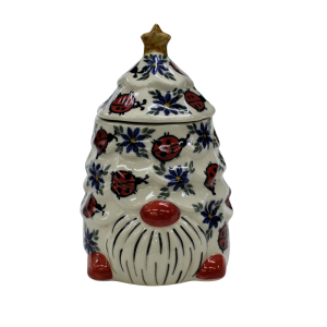 Gnome Christmas tree ceramic container with lid (A523 D18)    