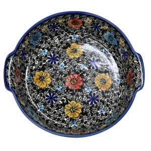 Round ceramic platter with handles (A525 D66)   