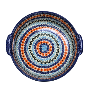 Round ceramic platter with handles (A525 D69)
