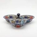 Triple serving tray A365 D66 – hand-painted Bolesławiec pottery, perfect for serving snacks, cheeses, and appetizers.