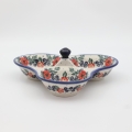 Triple serving tray A365 D56 – hand-painted Bolesławiec pottery, perfect for serving snacks, cheeses, and appetizers.