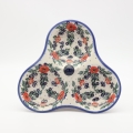 Triple serving tray A365 D56 – hand-painted Bolesławiec pottery, perfect for serving snacks, cheeses, and appetizers.