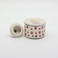Boleslawiec ceramic sugar bowl with lid, hand-painted Polish pottery.