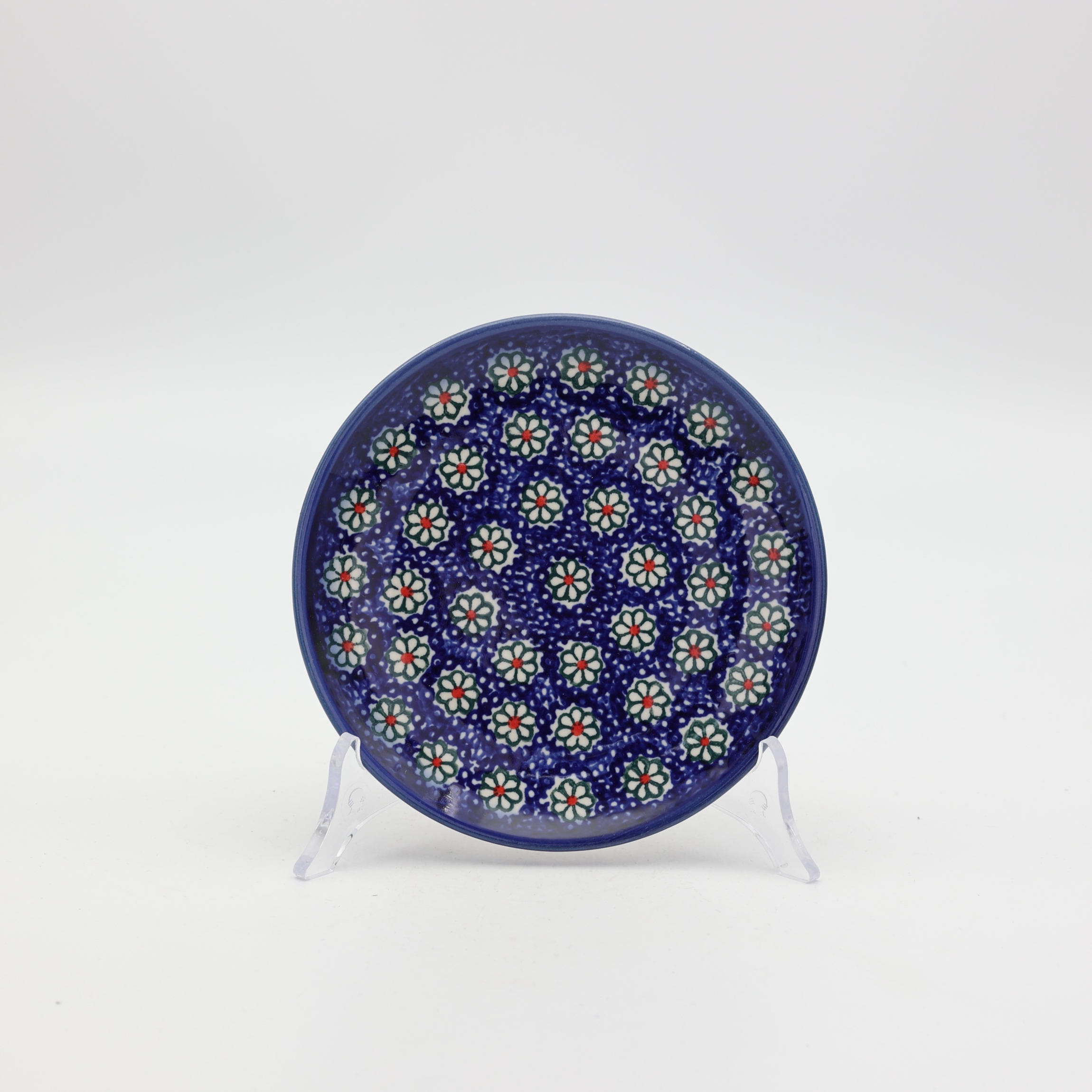 Small dessert plate for cake 16 cm A537 D65 – hand-painted Bolesławiec pottery with traditional cobalt and white design, perfect for serving cakes and desserts.