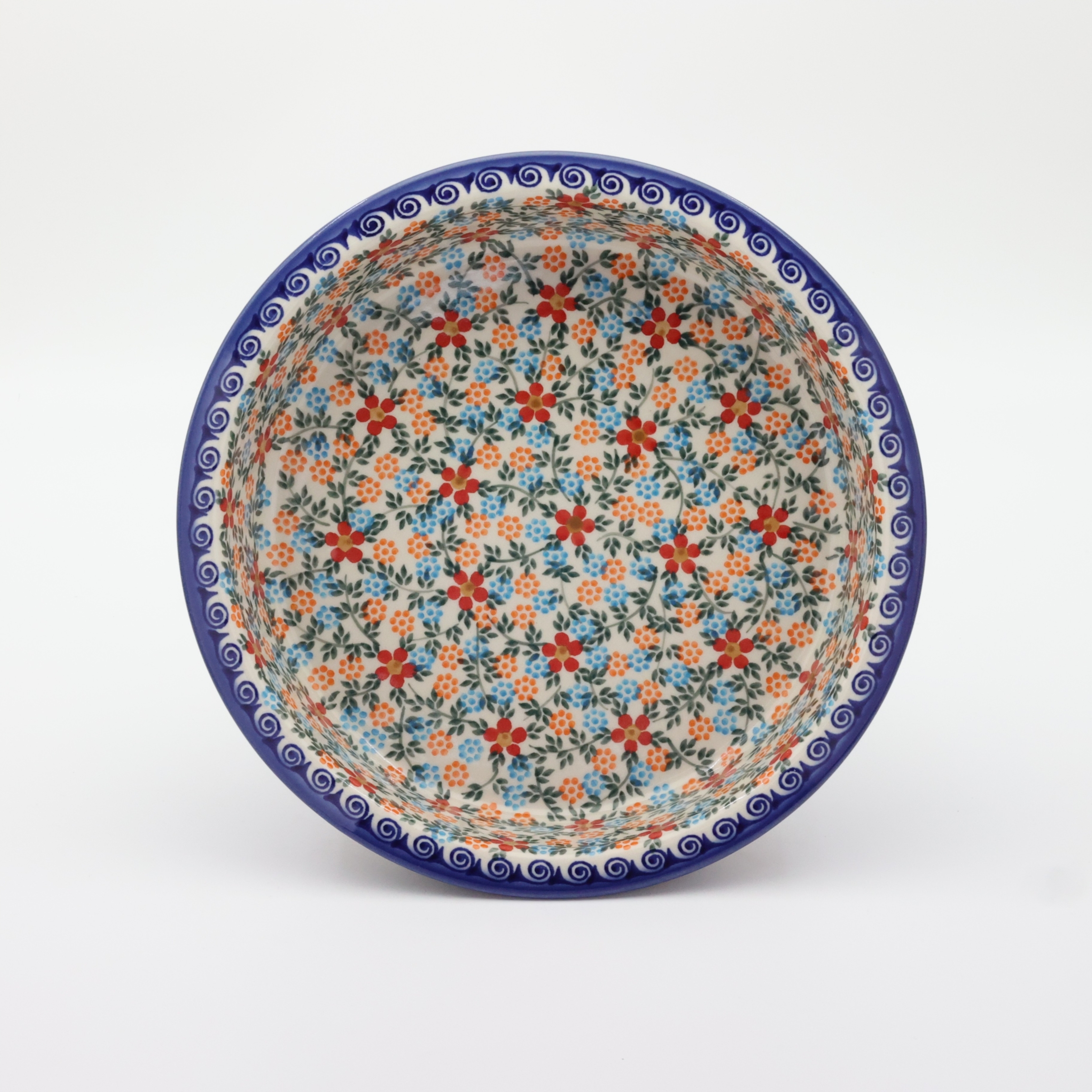 Round ceramic baking dish from Boleslawiec, authentic Polish pottery, hand painted stoneware cookware, handmade artisan ceramic dish for oven, microwave and dishwasher.