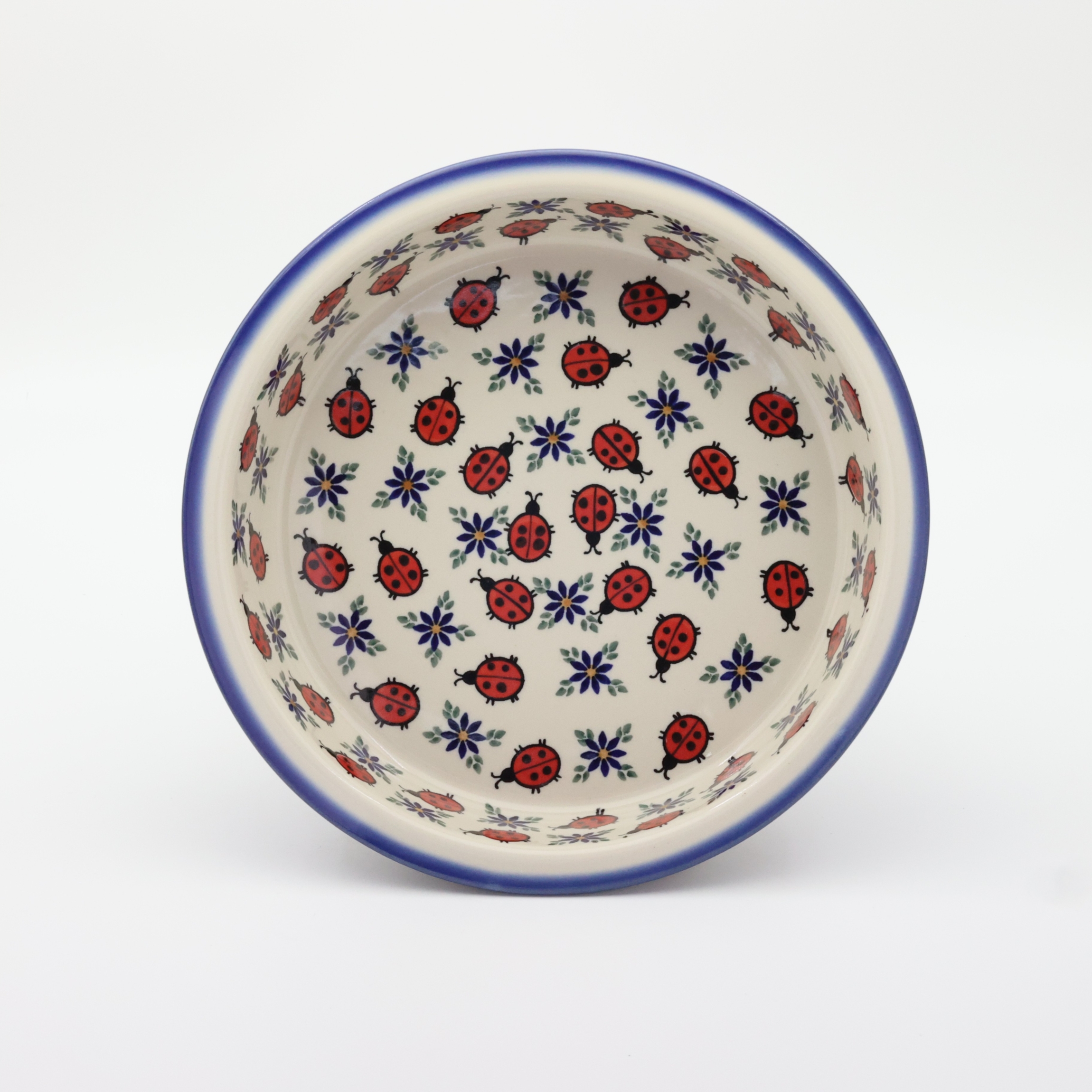 Round ceramic baking dish from Boleslawiec, authentic Polish pottery, hand painted stoneware cookware, handmade artisan ceramic dish for oven, microwave and dishwasher.